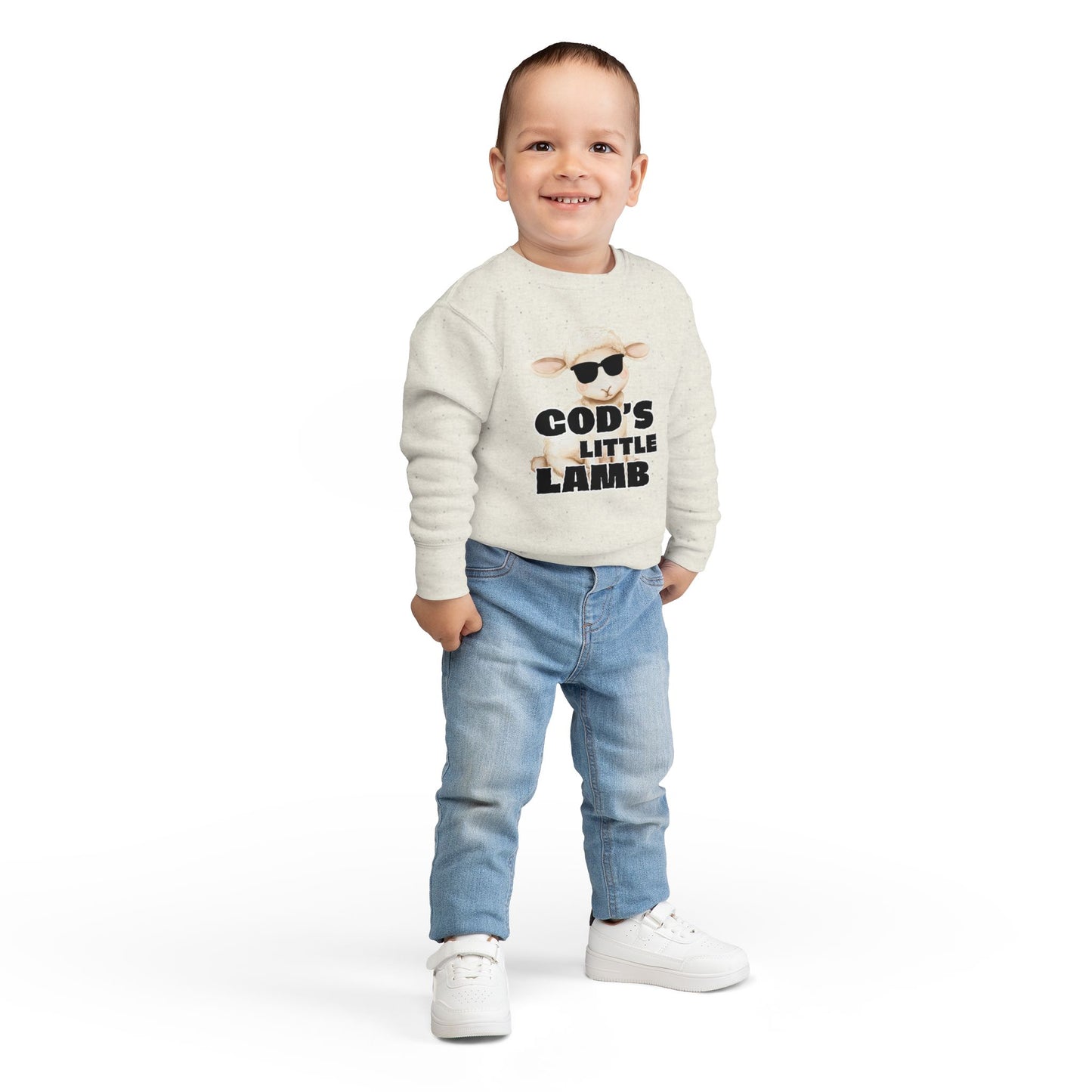 Toddler Sweatshirt — "God's Little Lamb" Cute Lamb Graphic Christian Kids Pullover